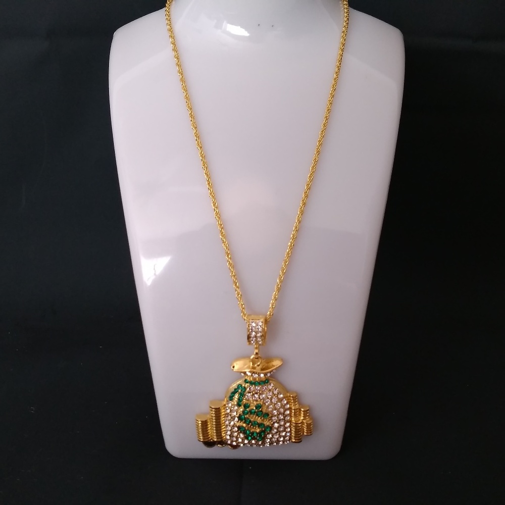 Bling Dollar Symbol Money Bag Gold Tone - Picture 4 of 4